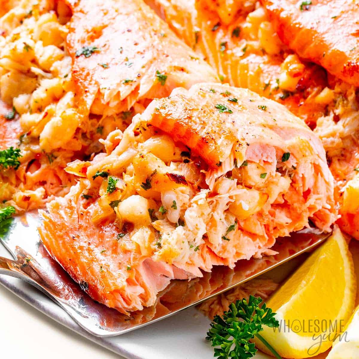 Crab staffed salmon recipe
